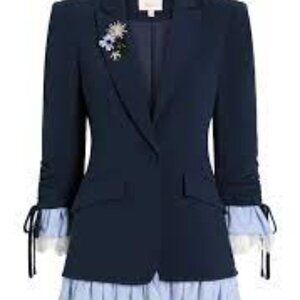 cinq a sept roxie stripe trim three-quarter sleeve blazer size 8 nwt